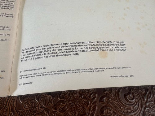Volkswagen Golf Booklet Car Maintenance Italian Original Vintage 1980 