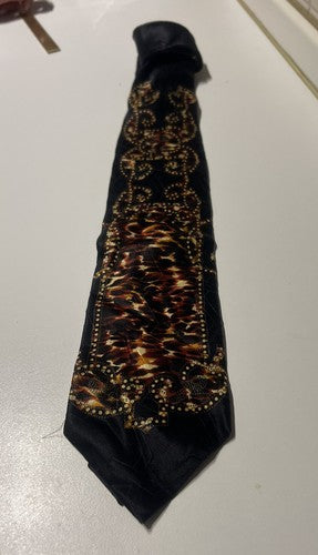 🔴 Elegante schwarze Herrenkrawatte aus reiner Seide von GIANFRANCO FERRE mit tigergestreiften Einsätzen 