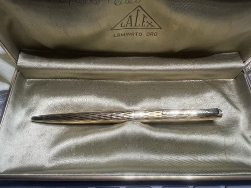 Lalex Stylo-Plume Sphère Plaqué Or Et Ciselé Boîte Écrit Italienne Vintage