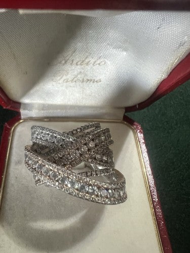 🔴 Anello donna ARGENTO 925 con pietre giri di ONDE EFFETTO DIAMANTI a balzi