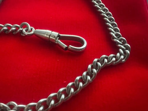 🔴 CATENA orologio tasca cromata con moschettone Lunghezza 29 cm VINTAGE