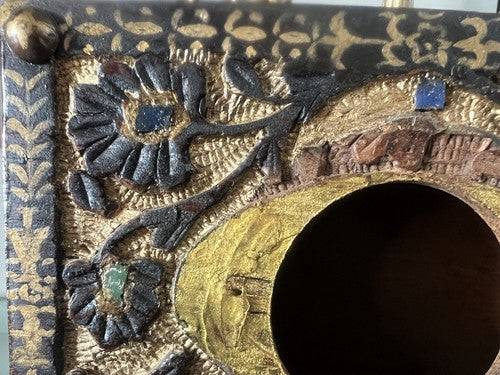 🔴 Orologio sveglia ARTIGIANALE da tavolo legno SCOLPITO E DIPINTO MANO vintage