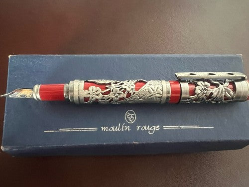 🔴 MOULIN ROUGE penna stilografica lacca rossa cartuccia ridium Point mai usata
