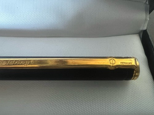 🔴 GOLDRING penna sfera lacca nera opaca profili dorati scrive prodotta Germania