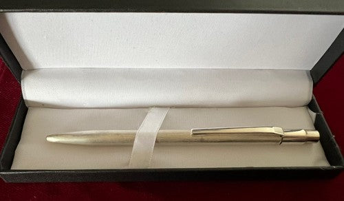 🔴 Penna sfera ARGENTO MASSICCIO 925 righe meccanismo pulsante scatto vintage 8