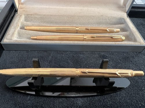 PARKER 180 Gold Plated Fountain Pen And 2 Ballpoint Pens Write