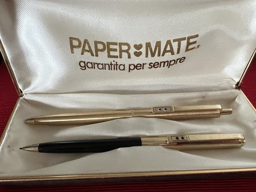 Papermate Stylo-Plume + Crayon Mécanique Métal Doré Scrivono Boîte Vintage