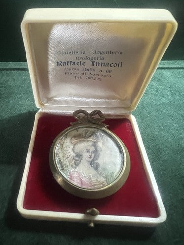🔴 RENNERY ciondolo miniatura ritratto donna dipinto mano ottone antica
