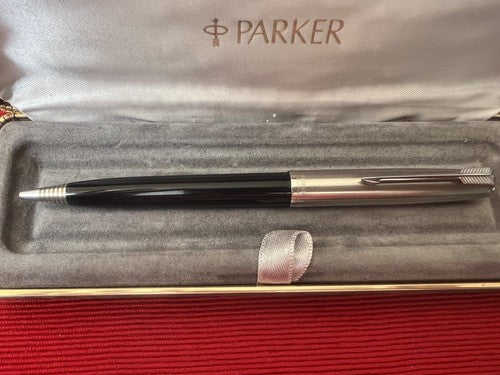 🔴 PARKER mechanical pencil pen black with yellow diamond-cut stone vintage 