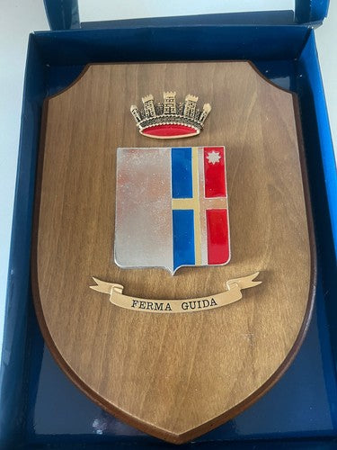 🔴 Crest militare FERMA GUIDA scudo legno con metallo e smalti rilievo vintage