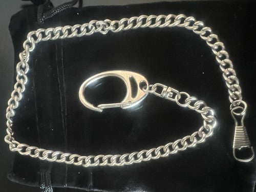 🔴 CATENA orologio tasca cromata con moschettone Lunghezza 38 cm VINTAGE