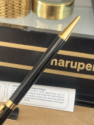 Marupen Stylo-Plume Sphère En Laque Noire Profils Doré Certifié Boîte Vintage 