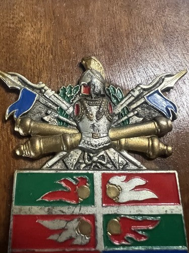 🔴 Crest SCUOLA ARTIGLIERIA scudo legno lucidato con metallo smalti h 22