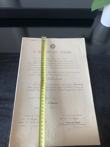 Certificat D'Honneur Comptable D'État Vittorio Emanuele Ministère Trésor 1913