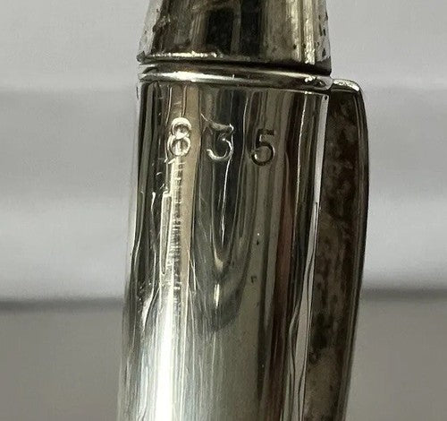 🔴 Kugelschreiber aus 835er Sterlingsilber, massiver Korpus mit Guilloche-Muster, antiker Knopf, 15 