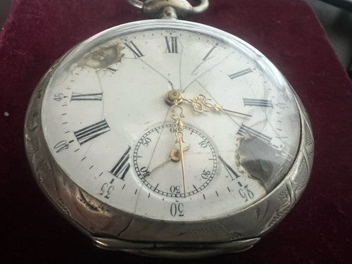 🔴 Orologio tasca uomo ARGENTO 800 cesellato funziona antico inizi 900