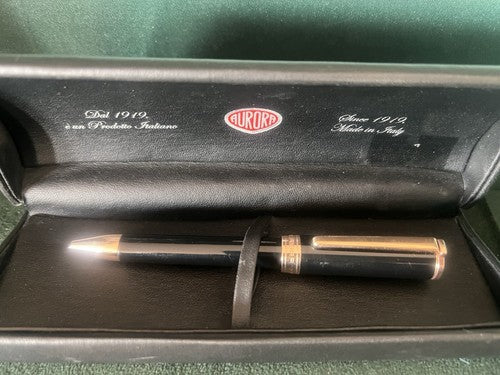 Aurora Stylo-Plume Sphère Tu Laque Noire Profils Or Rose Avec Trousse 