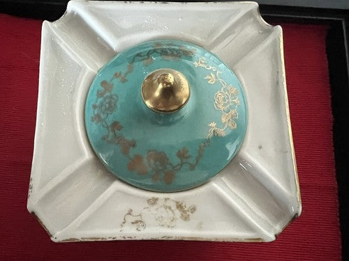 Pillivuyt Cendrier Porcelaine Français Fleurs Peinture Main Avec Couvercle 