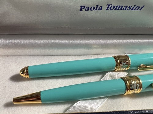 🔴 PAOLA TOMASINI penna stilografica + sfera lacca VERDE scrivono astuccio legno