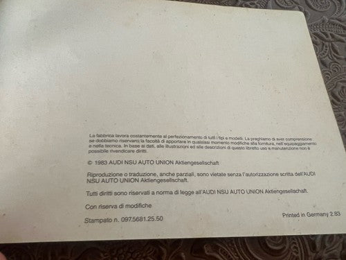 Audi 80 Booklet Car Use Maintenance Italian Original Vintage