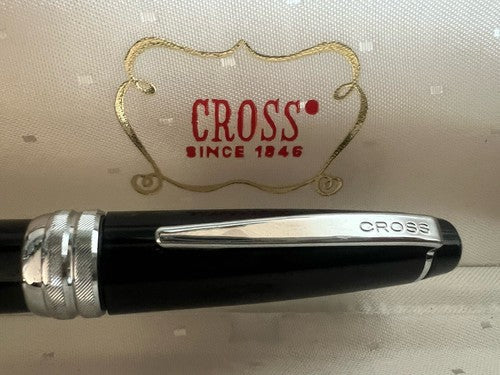 🔴 CROSS penna sfera lacca nera profili cromati scrive con astuccio F