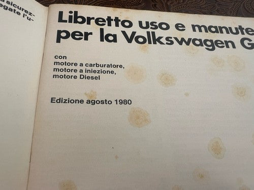 Volkswagen Golf Booklet Car Maintenance Italian Original Vintage 1980 