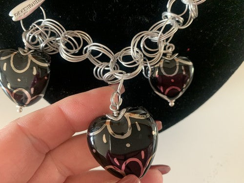 Collier, Collier Maria Cristina Sterling Tout en Argent Rhodié Et Cœurs 