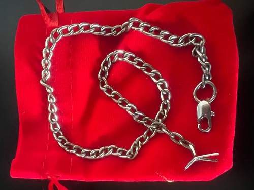 🔴 CATENA orologio tasca cromata con moschettone Lunghezza 34,5 cm VINTAGE