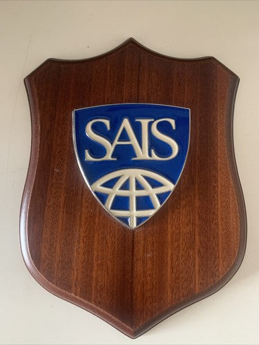 🔴 Wappen SAIS Holzschild JOHNS OPKINS INTERNATIONAL STUDIES Emaille-Anwendung 