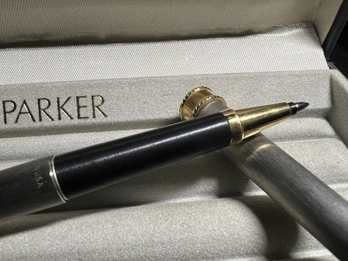 🔴 PARKER penna sfera roller MS Emilio Pucci cromata satinata profili laminati