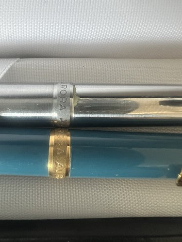 Aurora Penne Sphère Professional Chrome Et Bleu Scrivono 2 Pièces Vintage