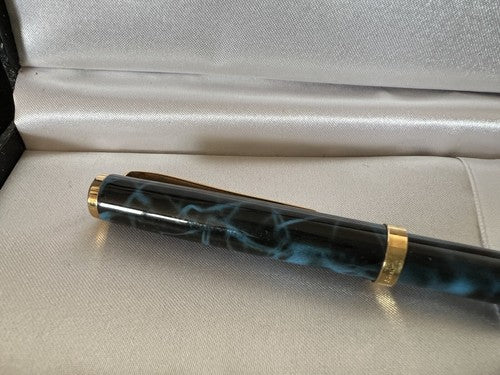 Reform Stylo-Plume Sphère Laque Bleu Marbré Profils Doré Années 1970 Vintage