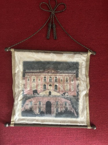 🔴 Quadro PANNELLO TESSUTO con supporti di metallo a bandiera L 40 cm vintage