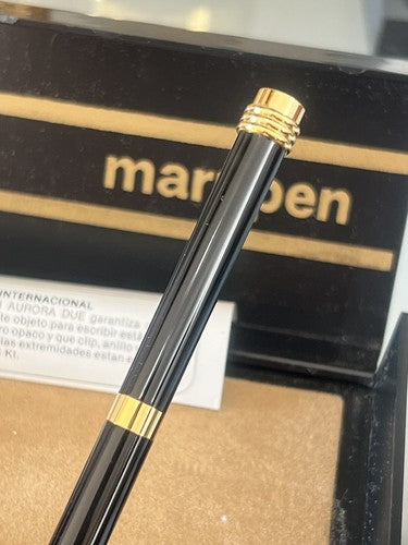 Marupen Stylo-Plume Sphère En Laque Noire Profils Doré Certifié Boîte Vintage 