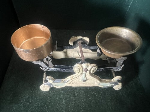 🔴 BILANCIA bilancino espositivo miniatura ghisa e smalti ULTRA RARA antica