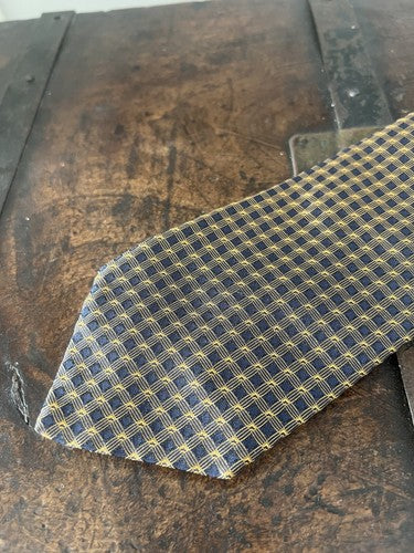 🔴 BURBERRY cravatta uomo blu quadretti tramati gialli PURA SETA