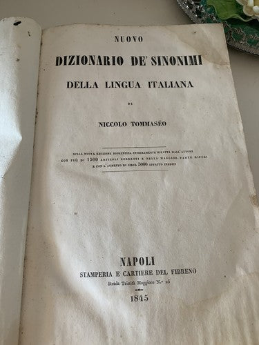 🔴 Book DICTIONARY OF SYNONYMS OF THE ITALIAN LANGUAGE Tommaseo antico 1845 