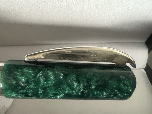 🔴 ROBERTA DI CAMERINO penna sfera ARGENTO 925 con particolari verde brillanti