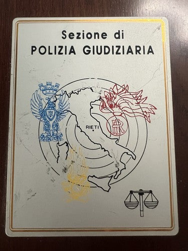 Wappen der Polizei und Justiz, Schild aus poliertem Holz und Metall, Höhe 23 