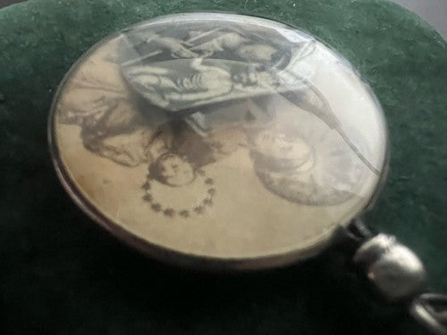 🔴 Ciondolo MADONNA CON BAMBINO santini ARGENTO 800 olografia su carta vintage