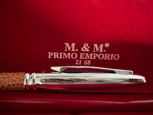 🔴 PRIMO EMPORIO penna sfera cromata pelle 2168 con scatola mai usata