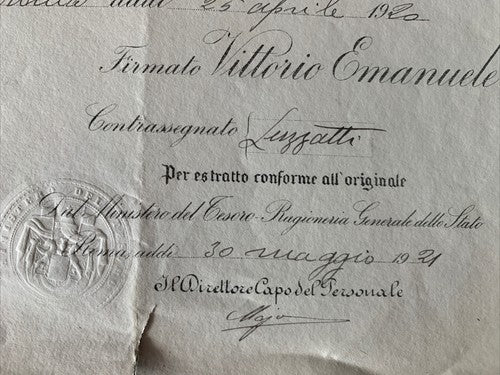 🔴 VITTORIO EMANUELE III, Titel FINANZRECHNER, Dekret des RECHNUNGSPRÜFERGERICHTS 1920 