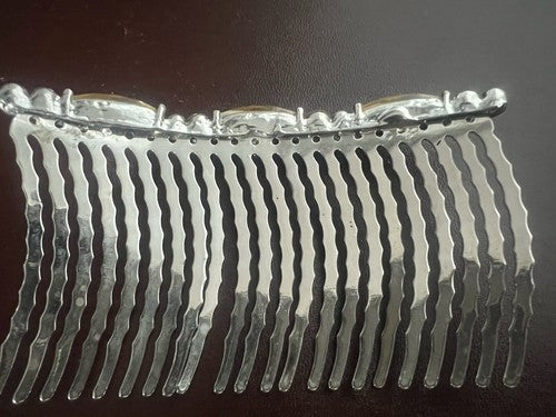 🔴 Fermaglio PETTINESSA di metallo argentato decori pietre originale ART DECO'