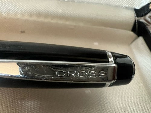 🔴 CROSS penna sfera lacca nera profili cromati scrive con astuccio F