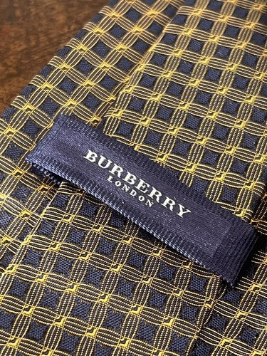 🔴 BURBERRY cravatta uomo blu quadretti tramati gialli PURA SETA