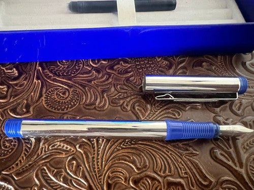 🔴 WATERMAN penna stilografica Seduction cromata profili blu a cartuccia scrive