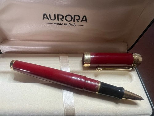 Aurora Stylo-Plume Sphère D72 Résine Rouge Profils Or Recharge Roller Avec Cas