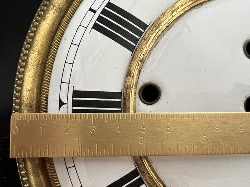 Cadran Horloge Pendule Mur Émaillé Bord Laiton 4 Trous Vintage