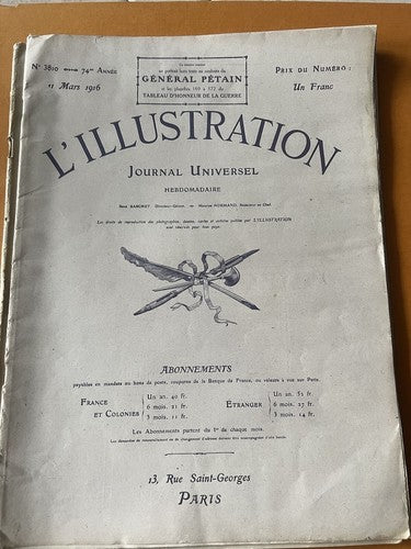 🔴 GIORNALI L'ILLUSTRATION JOURNAL UNIVERSELLE HEBDOMADAIRE weekly Paris 1916