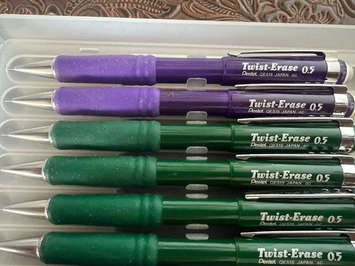 🔴 PENTEL Druckbleistifte mit Drehmechanismus, Minen 0,5 mm, grün-lila-blau, Set 
